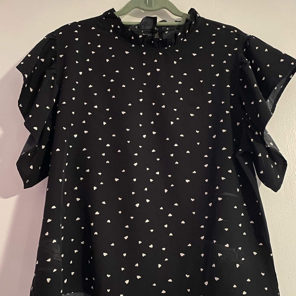 Shein Women’s Heart Confetti Mock Neck Keyhole Back Blouse Size XL